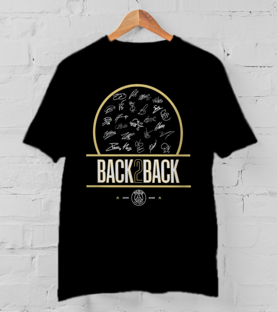 Paris Saint Germain Back 2 Back 2025 2026 Mbappe 7 Hakimi 2 Zaire Emery 33 Vitinha 28 Signatures T-Shirt