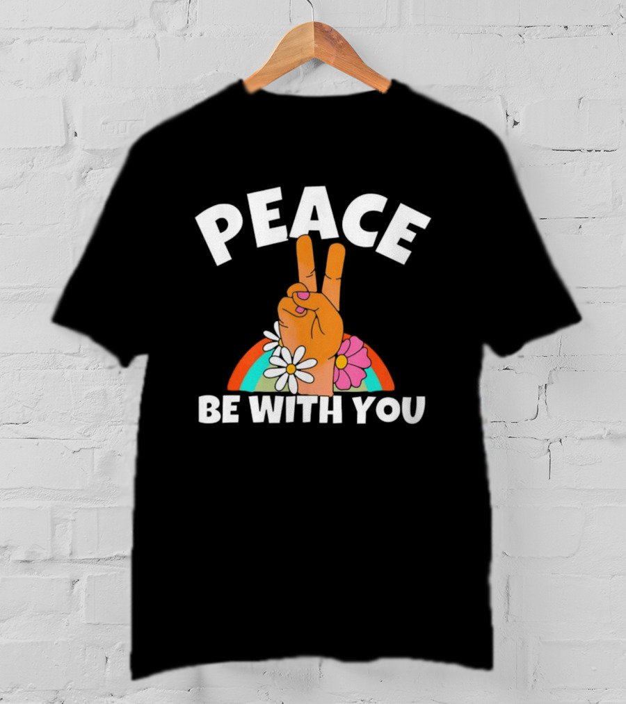 Peace Be With You Hand Peace Sign Floral T-Shirt