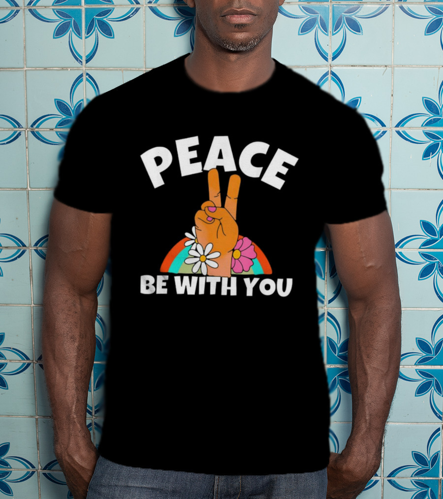 Peace Be With You Hand Peace Sign Floral T-Shirt