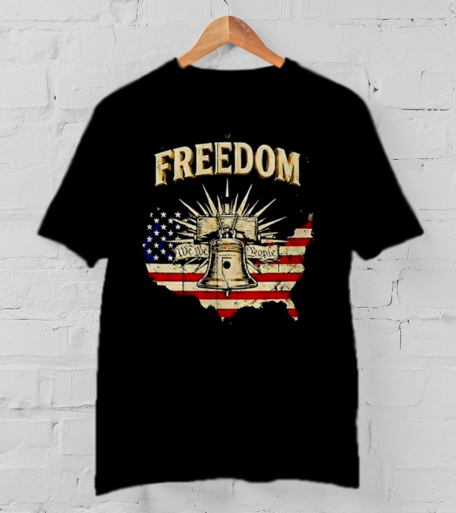 Freedom Liberty Bell American Flag Map United States Vintage Patriotic T-Shirt