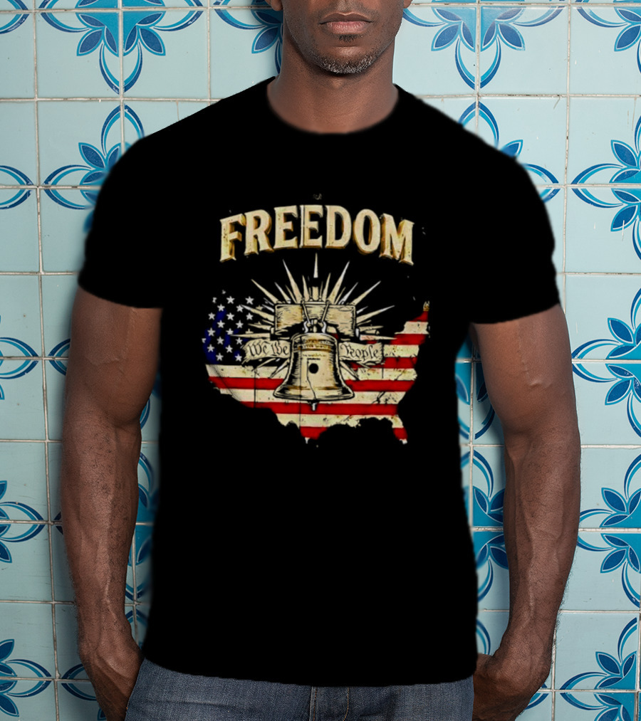 Freedom Liberty Bell American Flag Map United States Vintage Patriotic T-Shirt