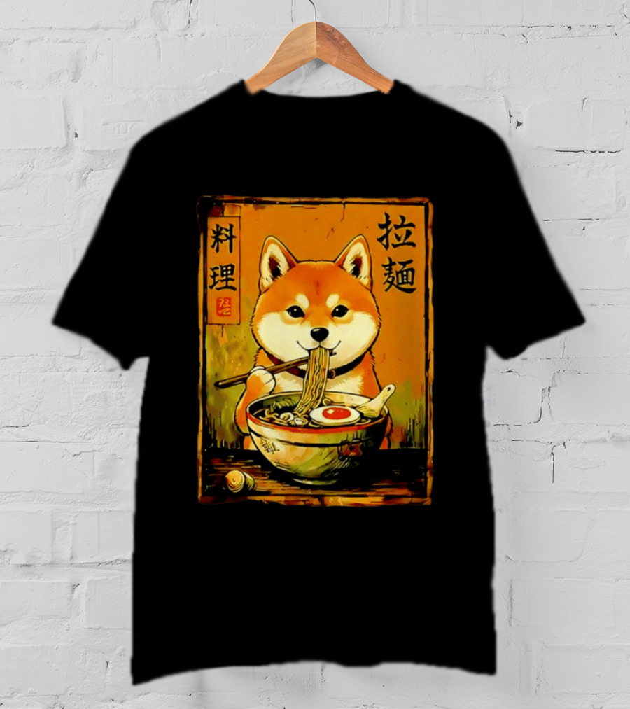 Shiba Inu Ramen Noodles Japanese Kanji T-Shirt