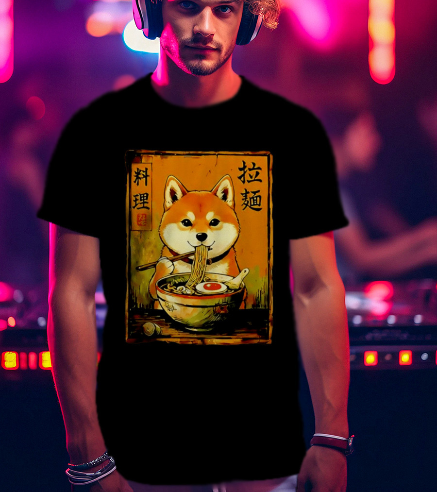 Shiba Inu Ramen Noodles Japanese Kanji T-Shirt