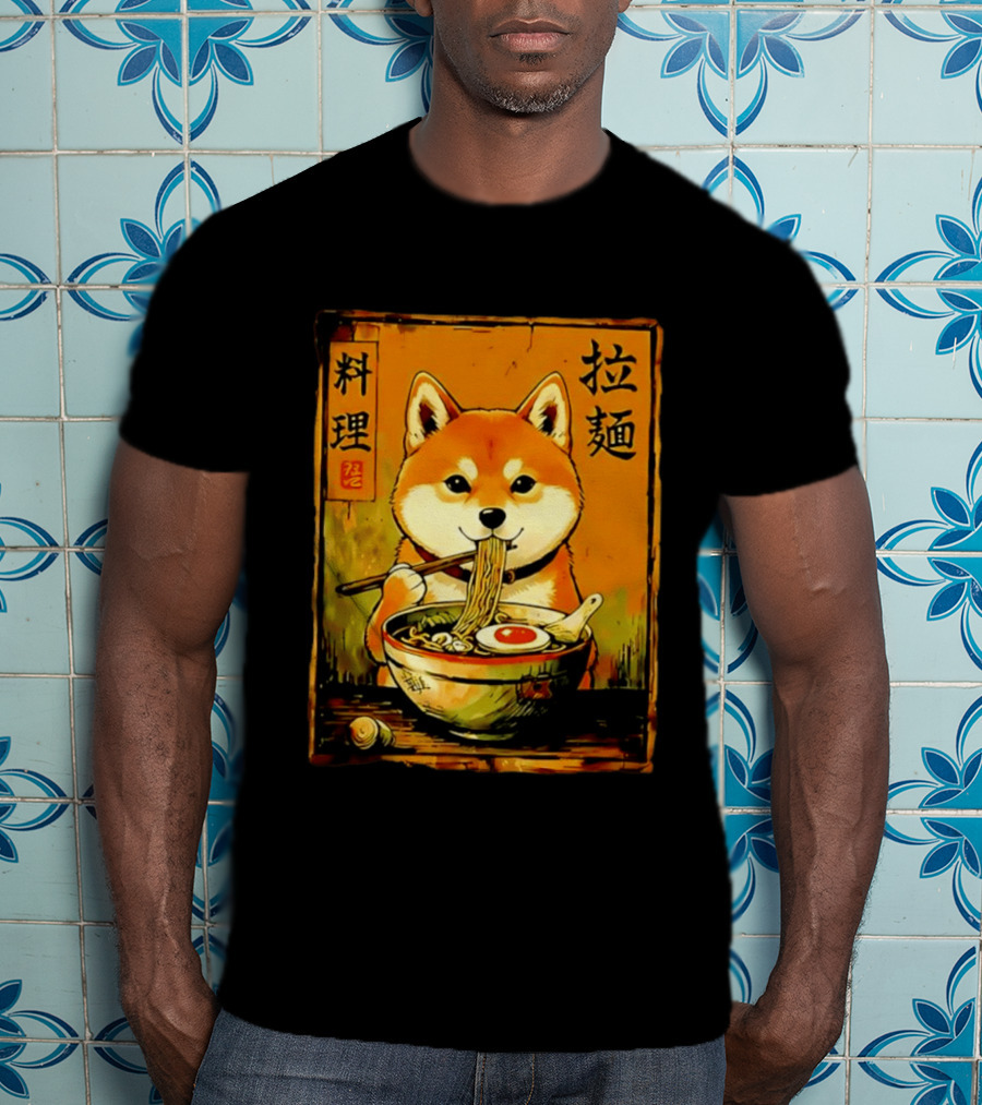 Shiba Inu Ramen Noodles Japanese Kanji T-Shirt