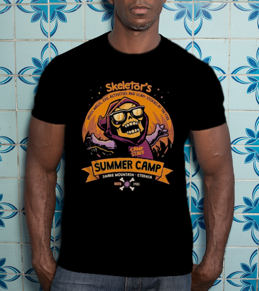Skeletor's Summer Camp Staff Snake Mountain Eternis Evil Activities Eternia Estd 1981 T-Shirt