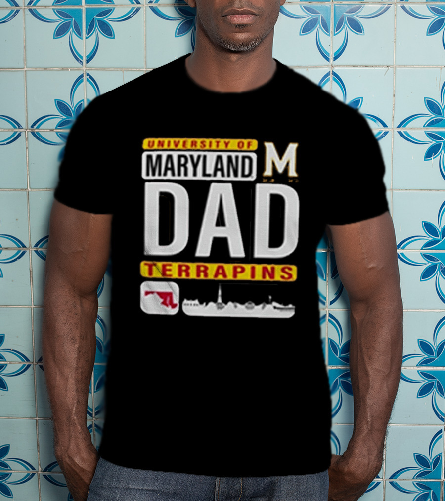 University Of Maryland Terrapins Dad With State Outline And Script T-Shirt