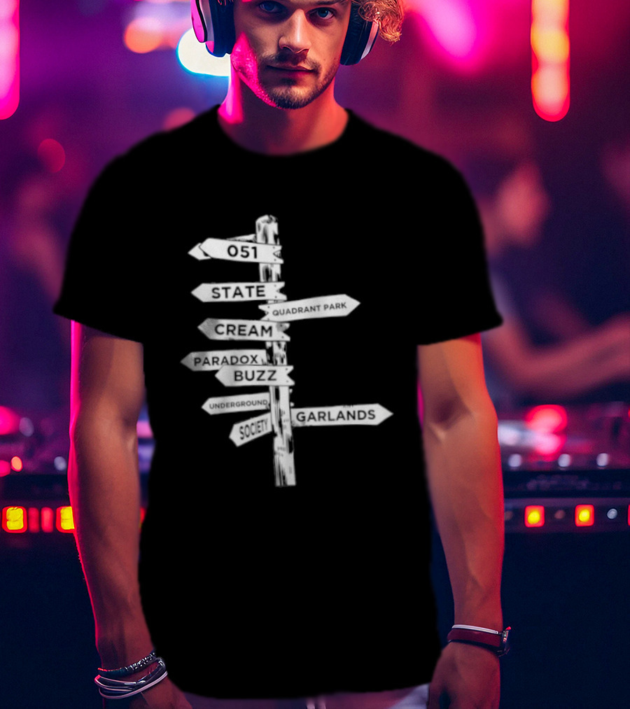 Music Matters Clubland 051 State Quadrant Park Cream Para Dox Buzz Underground Society Garlands T-Shirt