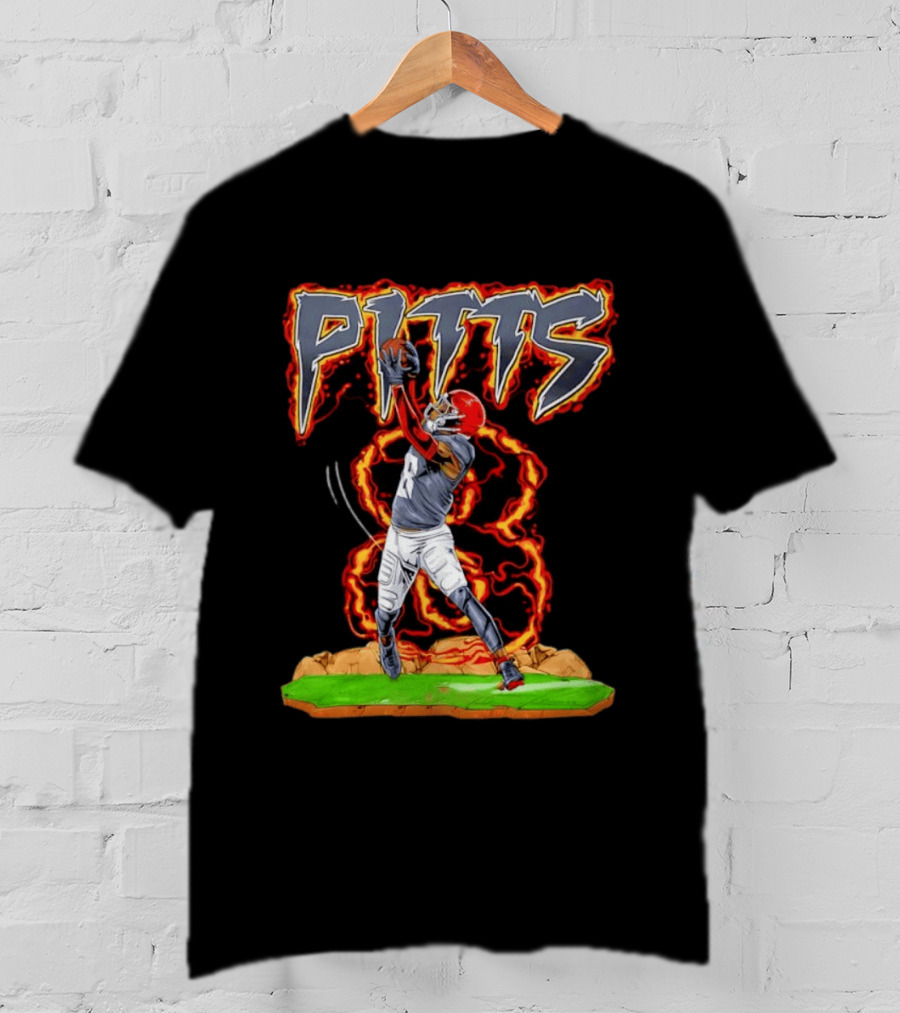 Pitts Football Player Catching Ball With Flames In Dynamic Action Scene T-Shirt