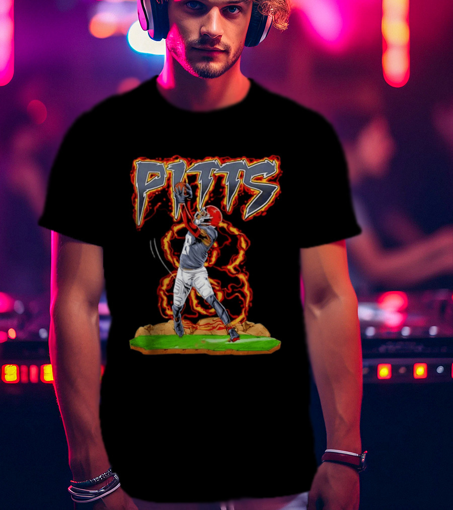 Pitts Football Player Catching Ball With Flames In Dynamic Action Scene T-Shirt
