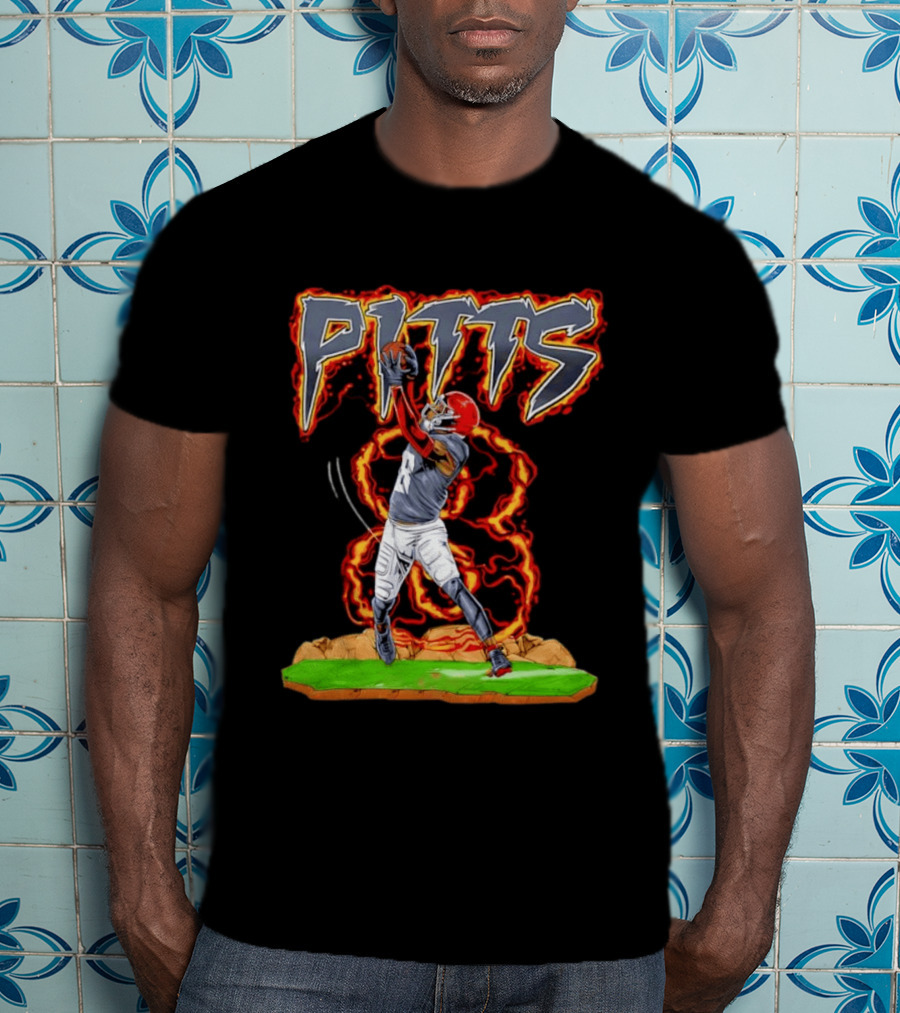 Pitts Football Player Catching Ball With Flames In Dynamic Action Scene T-Shirt
