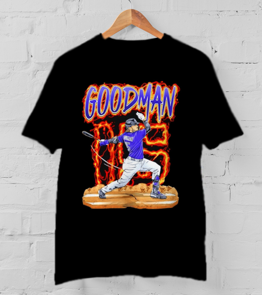 Colorado Rockies Hunter Goodman 15 Fiery Baseball Player T-Shirt