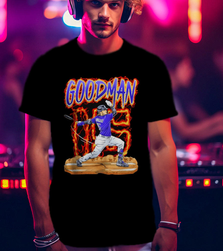Colorado Rockies Hunter Goodman 15 Fiery Baseball Player T-Shirt
