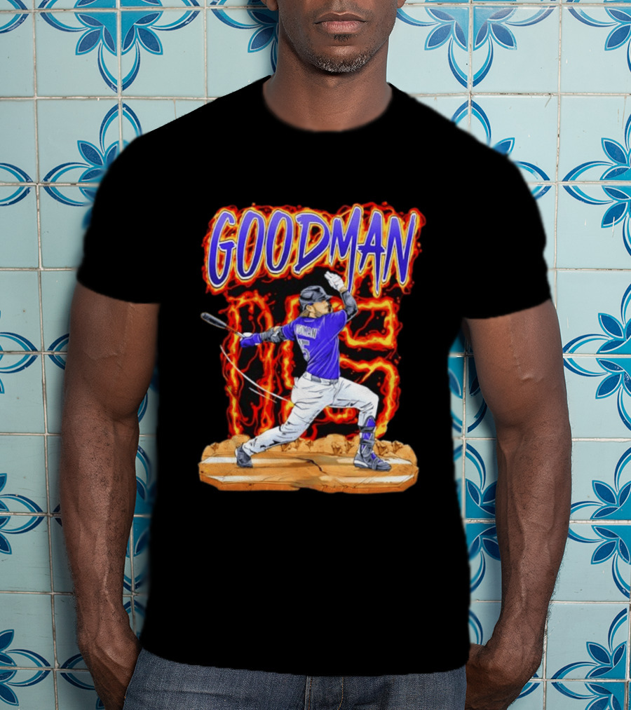 Colorado Rockies Hunter Goodman 15 Fiery Baseball Player T-Shirt