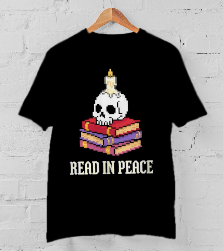Skull Candle Stack Of Books Read In Peace T-Shirt