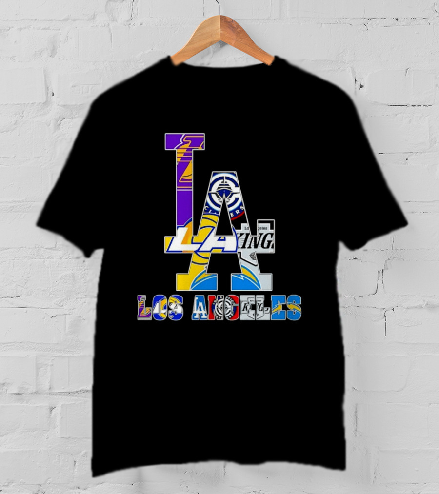 LA Los Angeles Lakers Dodgers Kings Rams Chargers Logos T-Shirt