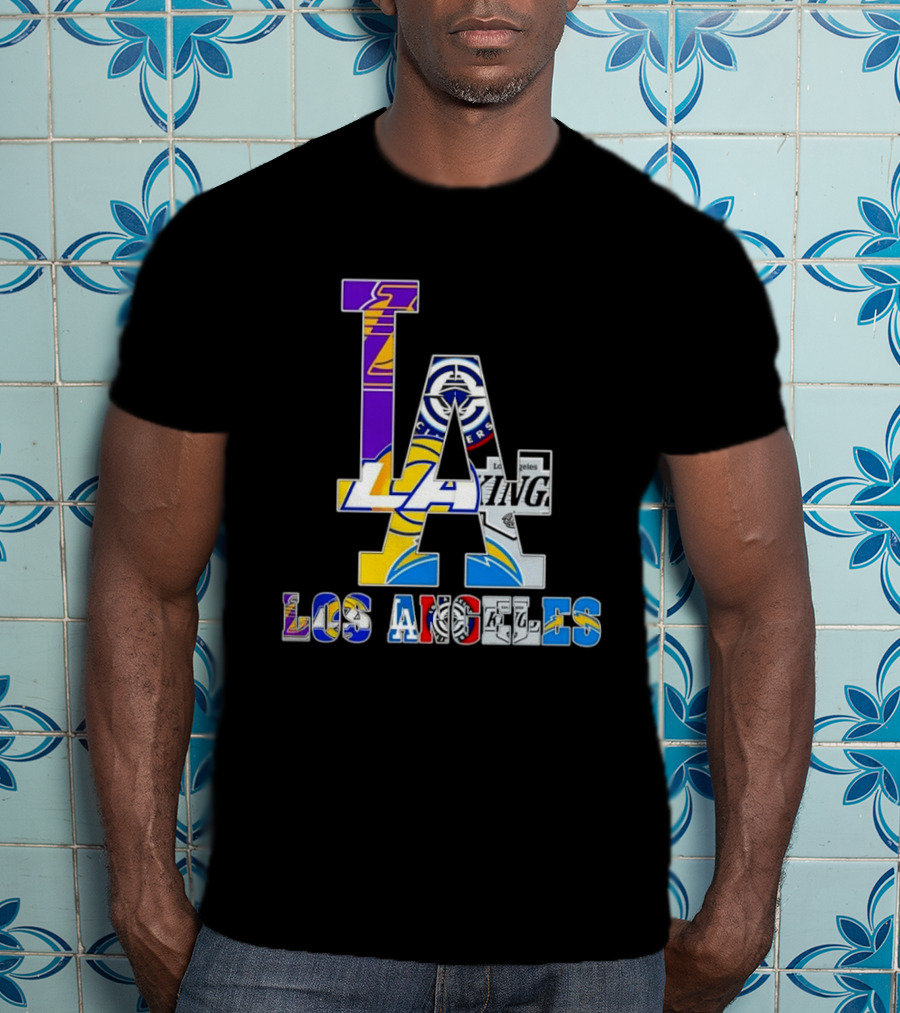 LA Los Angeles Lakers Dodgers Kings Rams Chargers Logos T-Shirt