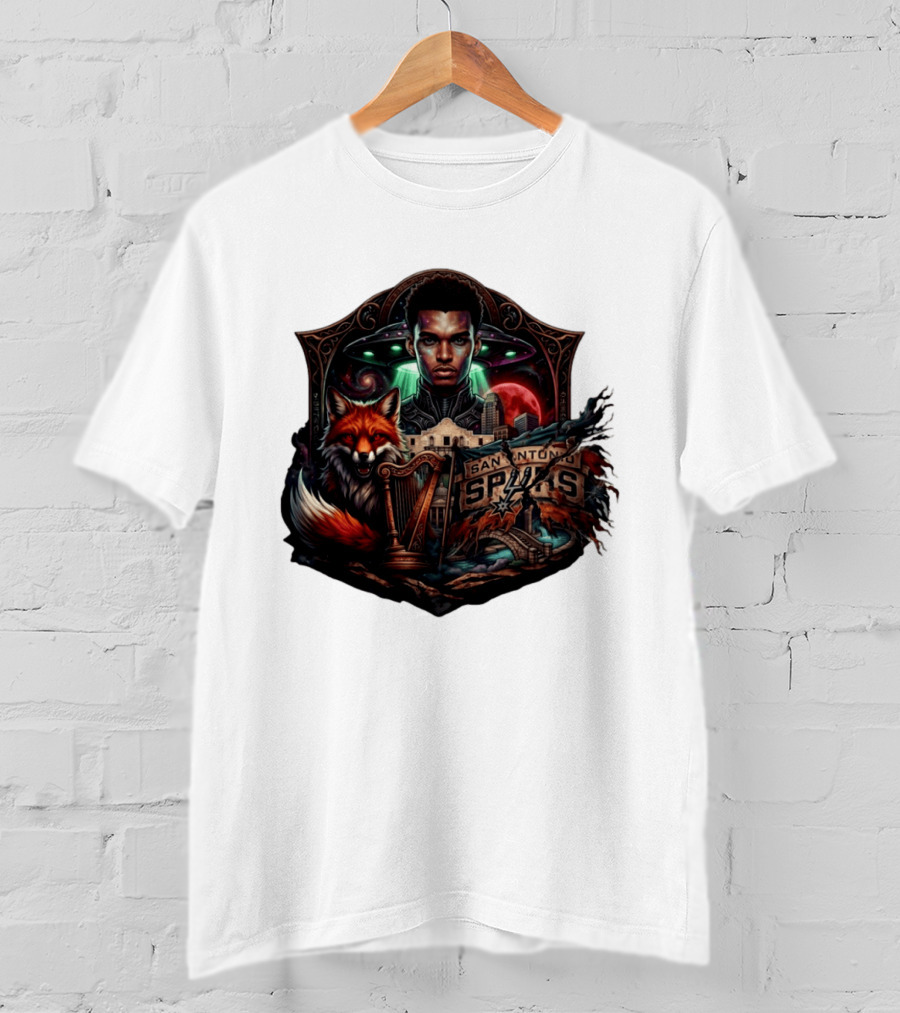 San Antonio Spurs Alien Wemby Space Hoops Comic Skyline Texas Basketball 2026 Fox T-Shirt