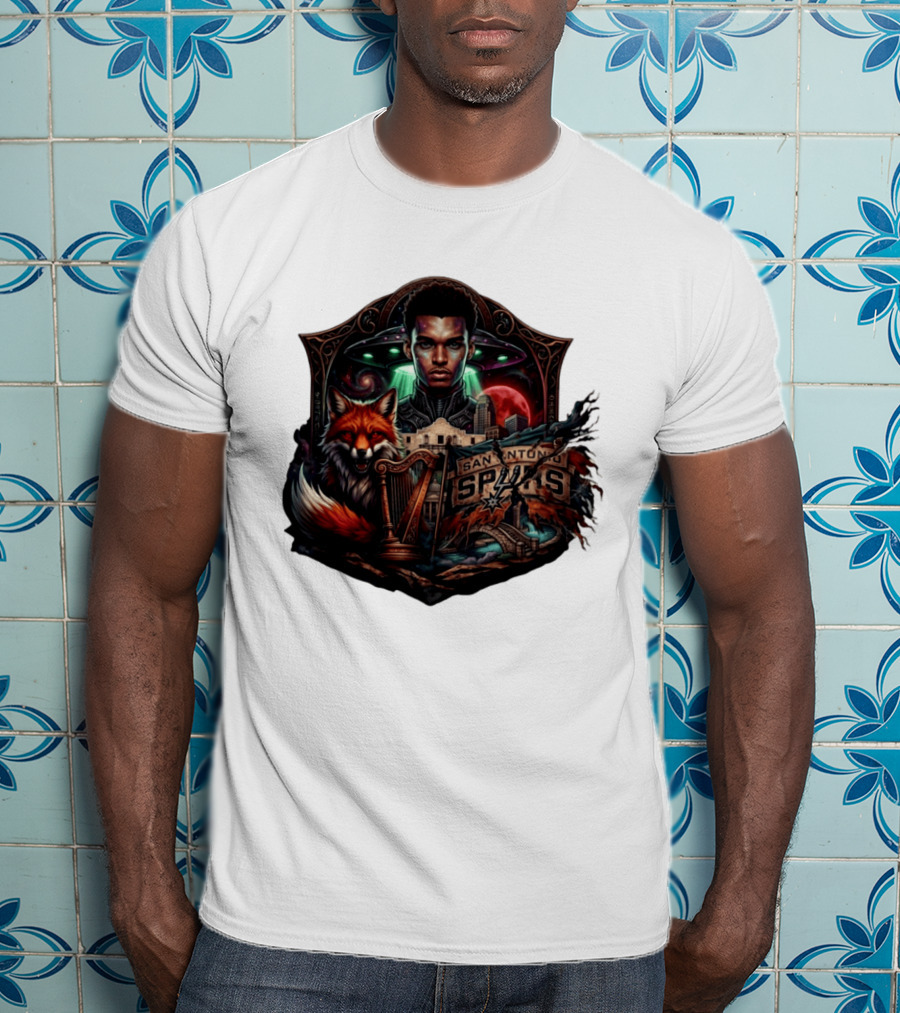San Antonio Spurs Alien Wemby Space Hoops Comic Skyline Texas Basketball 2026 Fox T-Shirt