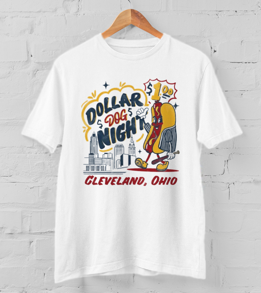 Cleveland Ohio Dollar Dog Night Baseball Skyline Hot Dog 1 Dollar T-Shirt