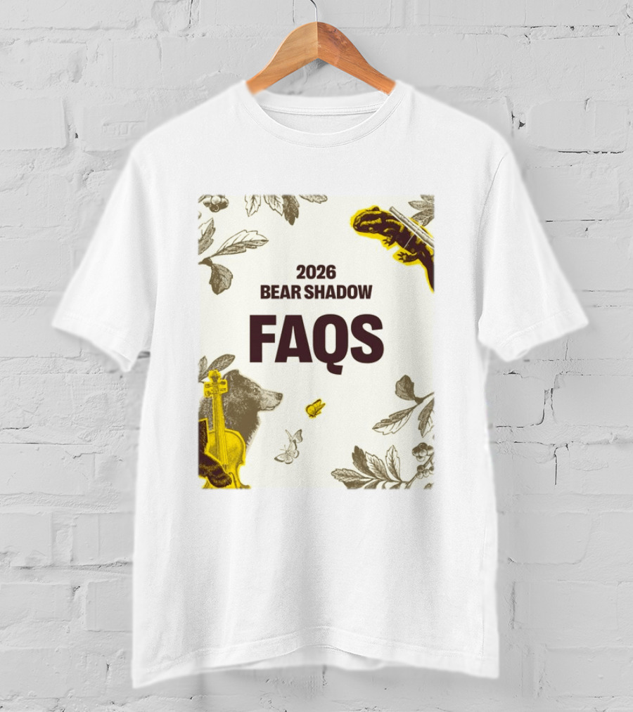 2026 Bear Shadow FAQs Music Festival Forest Animals Instruments T-Shirt
