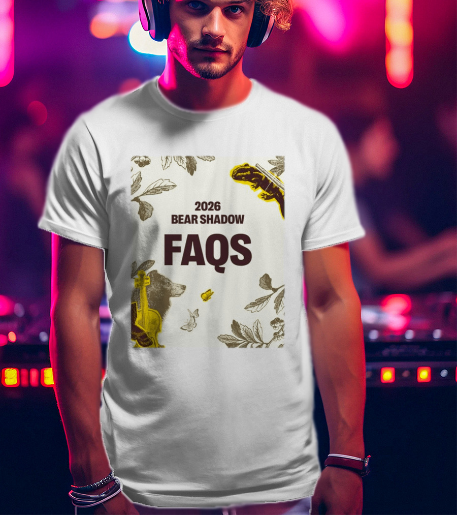 2026 Bear Shadow FAQs Music Festival Forest Animals Instruments T-Shirt