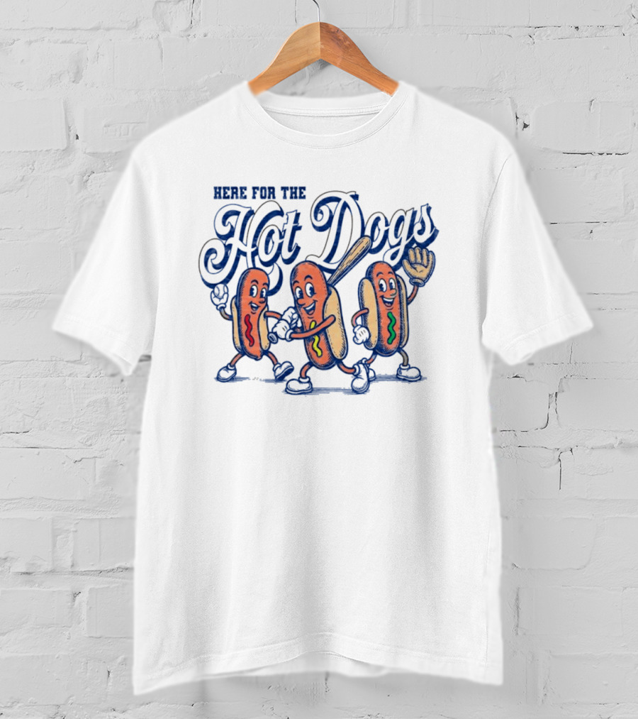 Here For The Hot Dogs Baseball With Fun Hot Dog Characters T-Shirt