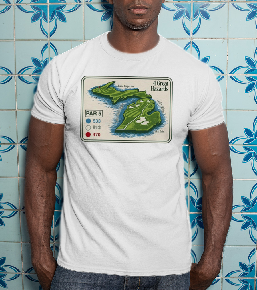 Michigan Golf Par 5 Course Map With 4 Great Hazards Lake Superior Huron Erie T-Shirt