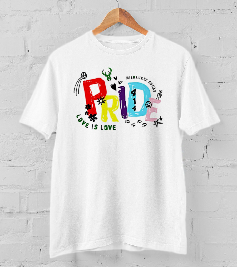 Milwaukee Bucks Pride Love Is Love Rainbow 414 T-Shirt