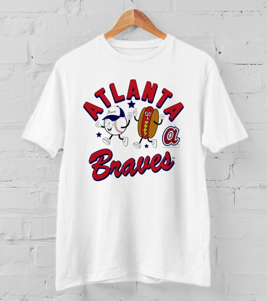 Atlanta Braves Baseball Character With Hot Dog Snack And Team Spirit T-Shirt