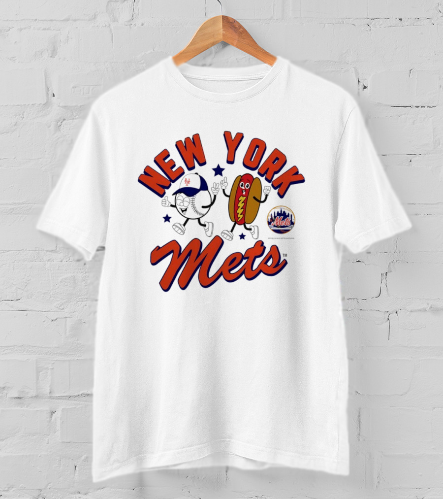 New York Mets Baseball Hot Dog And Baseball Character Animation T-Shirt