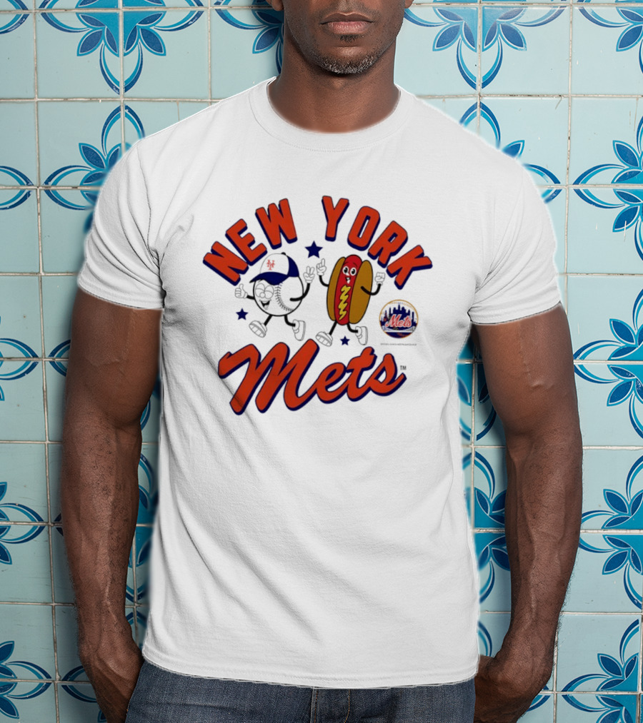 New York Mets Baseball Hot Dog And Baseball Character Animation T-Shirt