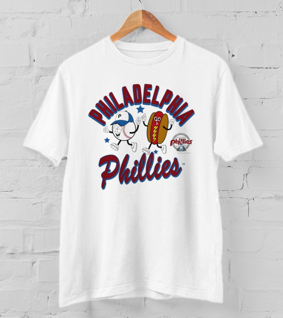Philadelphia Phillies Baseball Hot Dog And Cartoon Characters T-Shirt