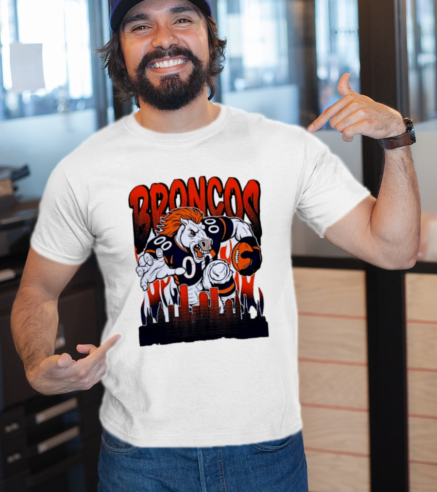 Denver Broncos Football Bronco Running Horse Skyline T-Shirt