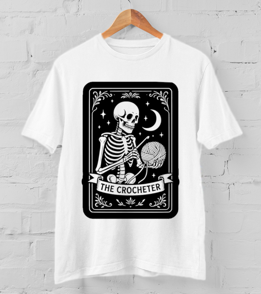 Tarot Card The Crocheter Skeleton Moon And Stars T-Shirt
