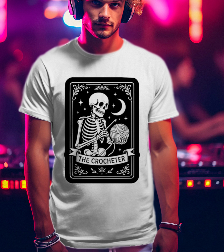 Tarot Card The Crocheter Skeleton Moon And Stars T-Shirt