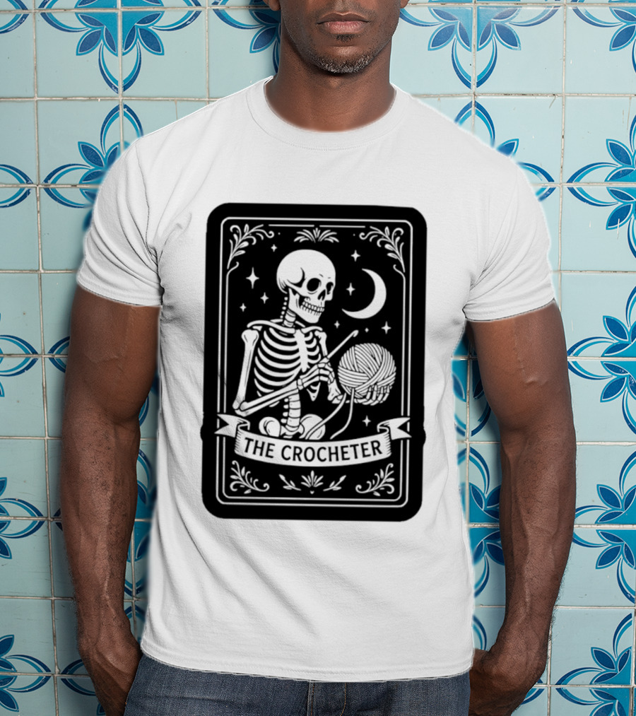 Tarot Card The Crocheter Skeleton Moon And Stars T-Shirt