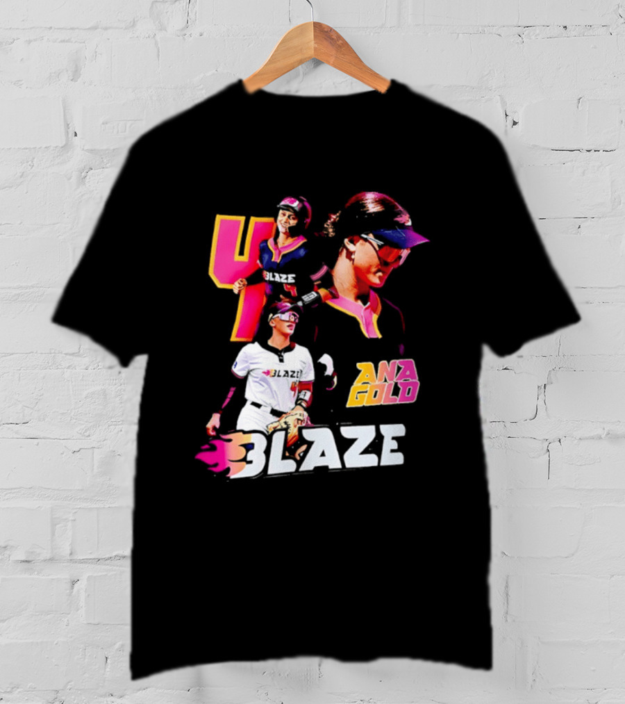Blaze Ana Gold Softball Player Number 4 Action Collage T-Shirt