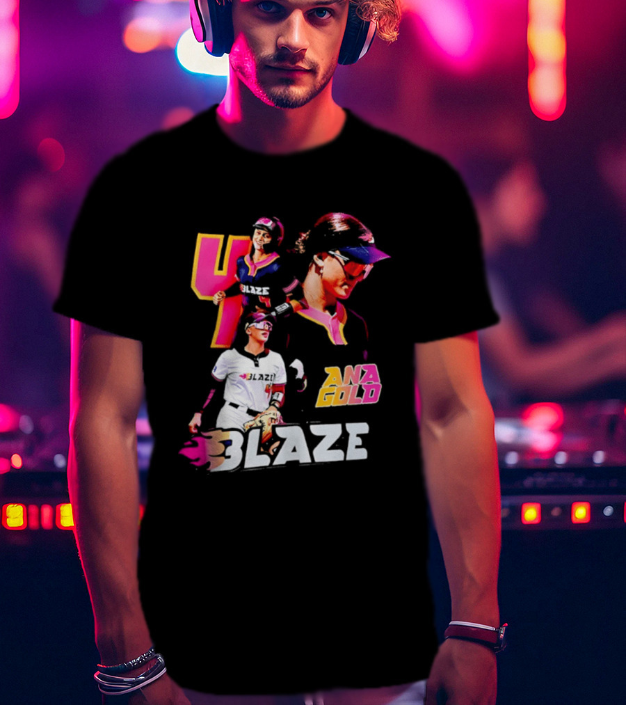 Blaze Ana Gold Softball Player Number 4 Action Collage T-Shirt