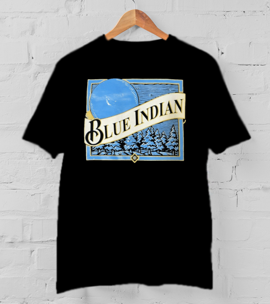 Blue Indian Moon Forest Nature Pine Trees Winter Scene T-Shirt