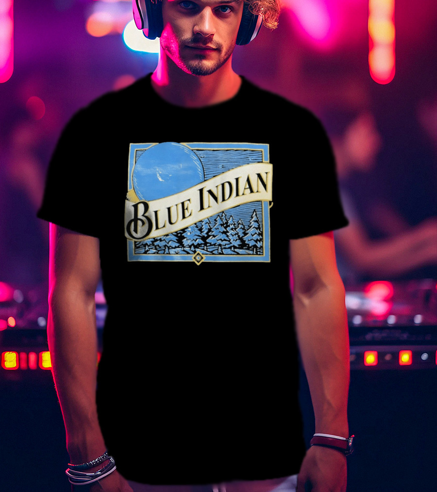 Blue Indian Moon Forest Nature Pine Trees Winter Scene T-Shirt