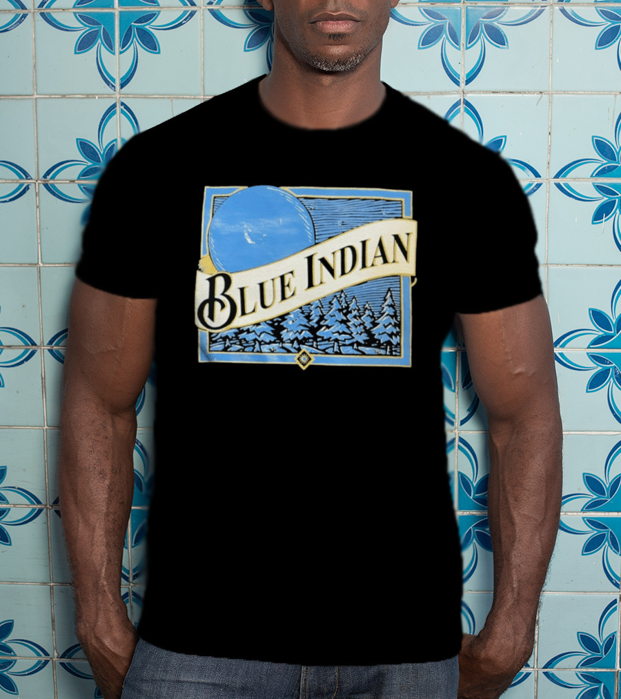 Blue Indian Moon Forest Nature Pine Trees Winter Scene T-Shirt