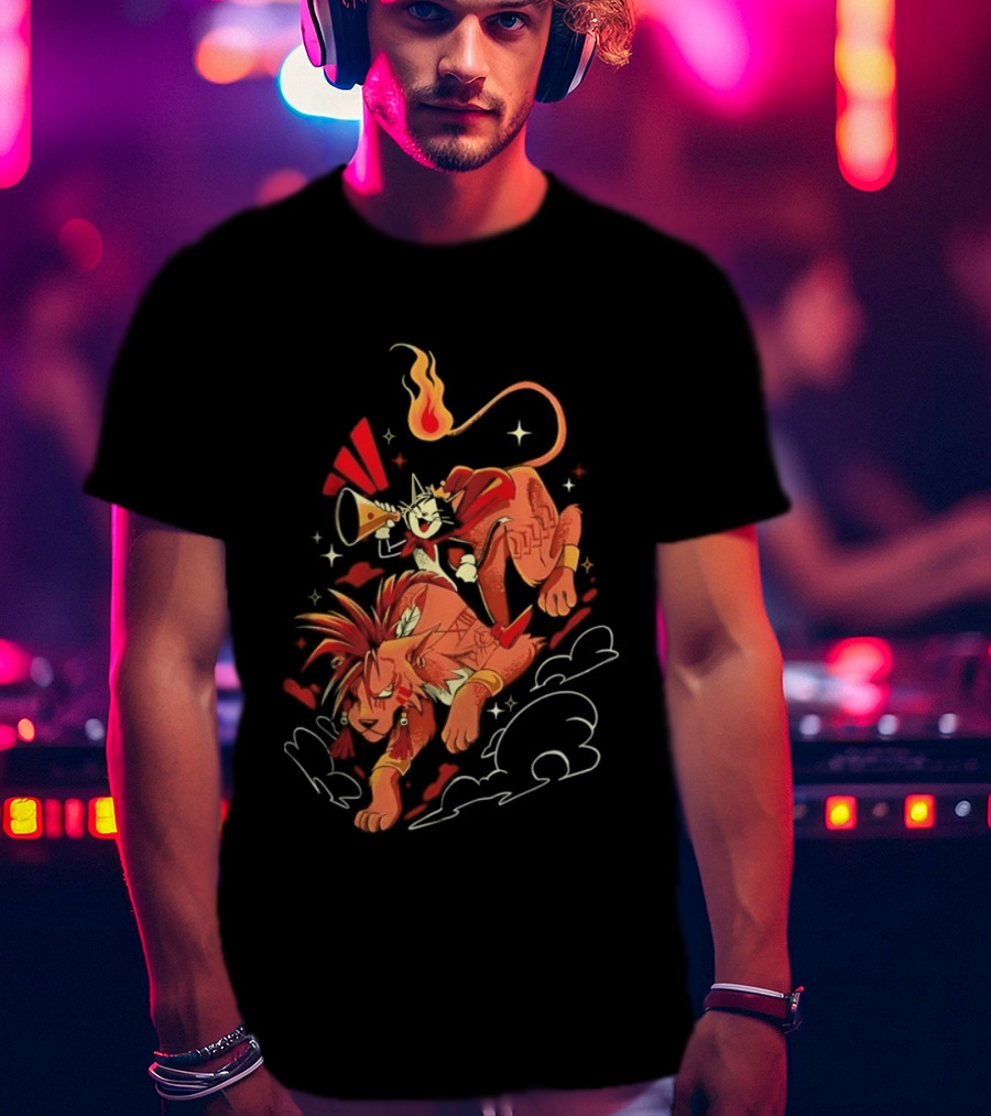 Cait Sith Red XIII Fantasy Adventure Duo Red Rider T-Shirt