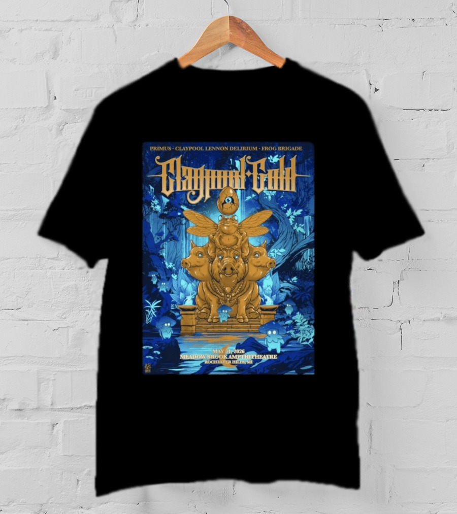 Claypool Gold Primus Frog Brigade May 31 2026 Meadow Brook Amphitheatre Rochester Hills MI T-Shirt