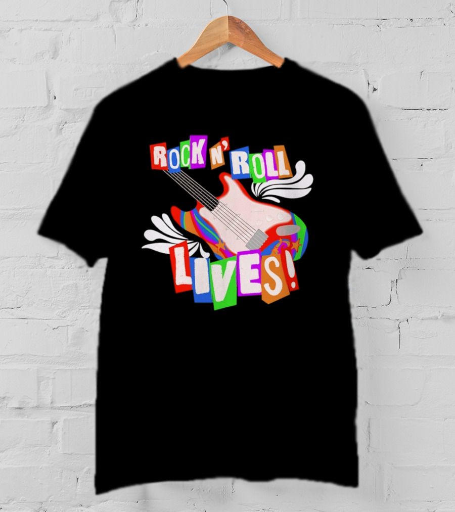 Rock N' Roll Lives Colorful Electric Guitar T-Shirt