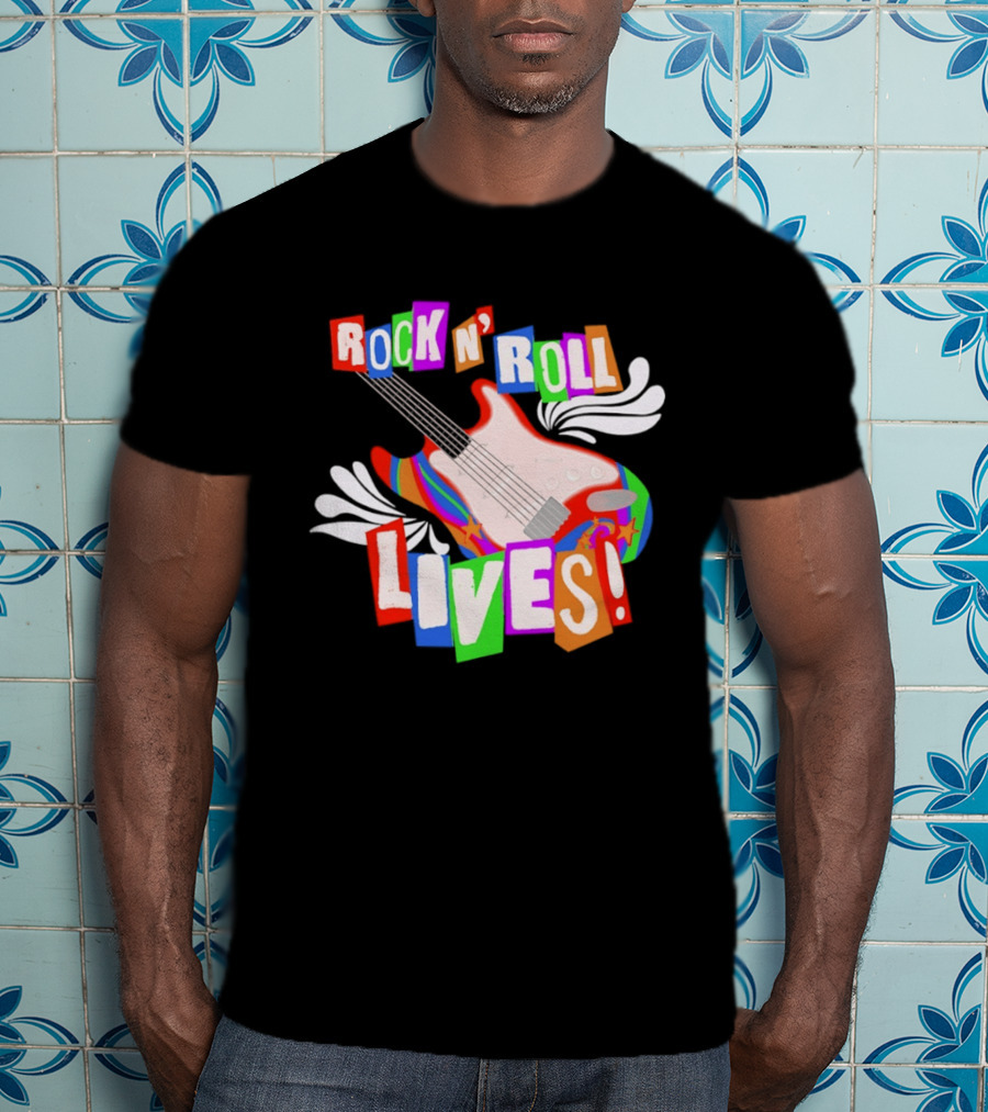 Rock N' Roll Lives Colorful Electric Guitar T-Shirt