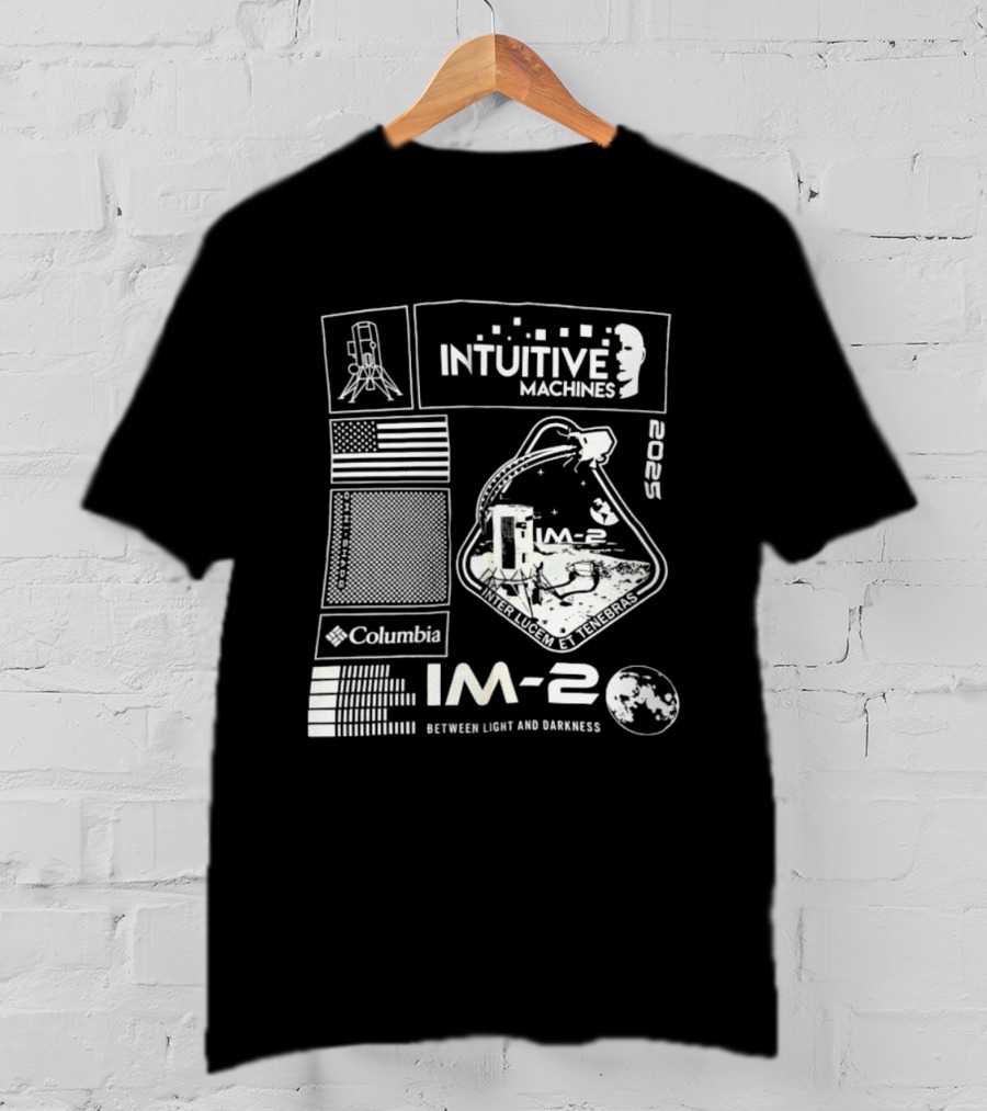 Intuitive Machines IM 2 Columbia 2025 Between Light And Darkness Moon Mission Lunar Module USA Flag T-Shirt