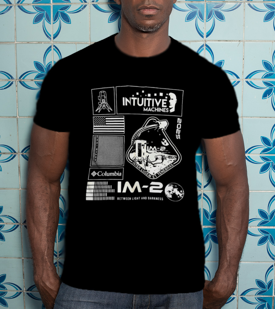 Intuitive Machines IM 2 Columbia 2025 Between Light And Darkness Moon Mission Lunar Module USA Flag T-Shirt
