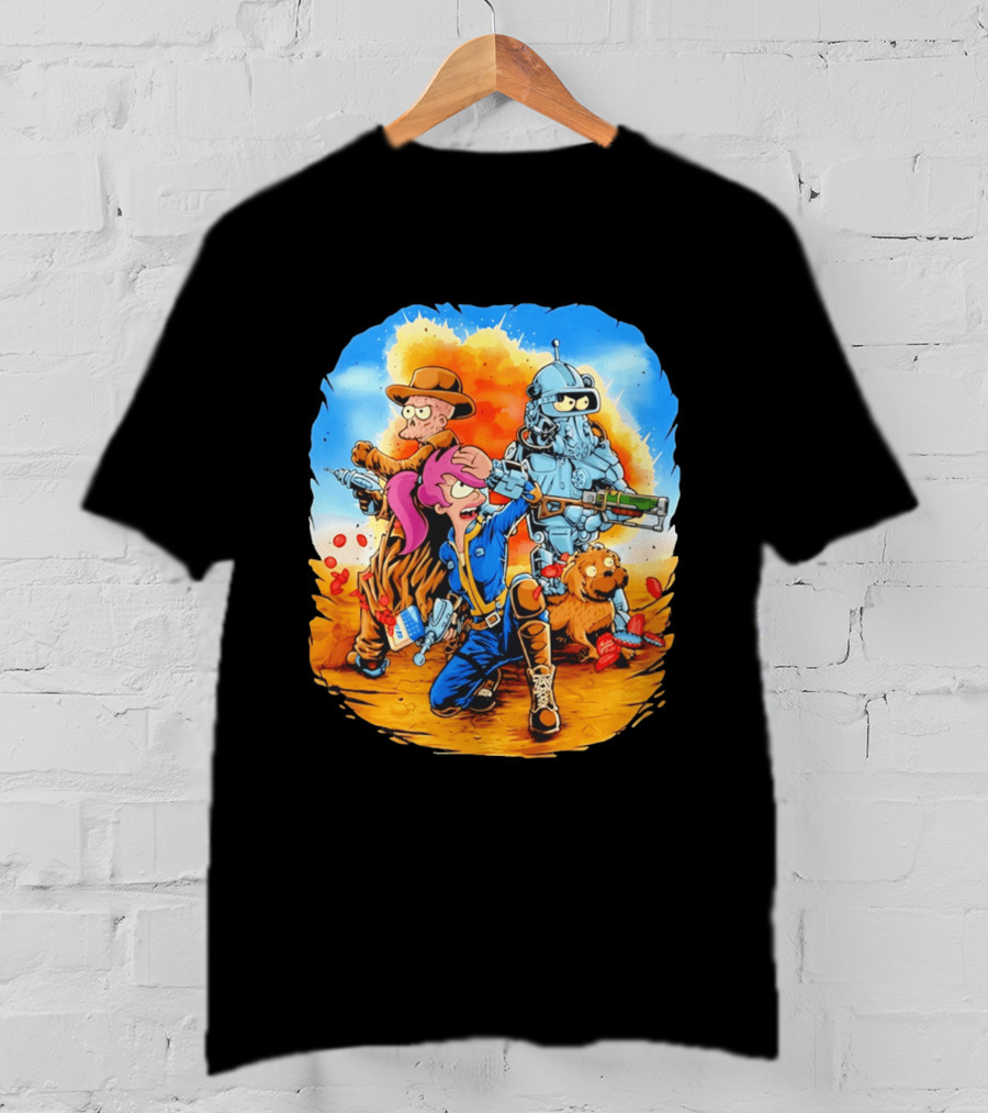 Futurout Fallout Futurama Mashup Fan Art Bender Leela Professor Farnsworth T-Shirt