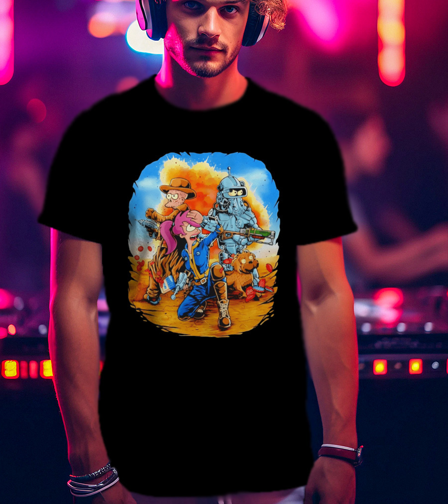 Futurout Fallout Futurama Mashup Fan Art Bender Leela Professor Farnsworth T-Shirt