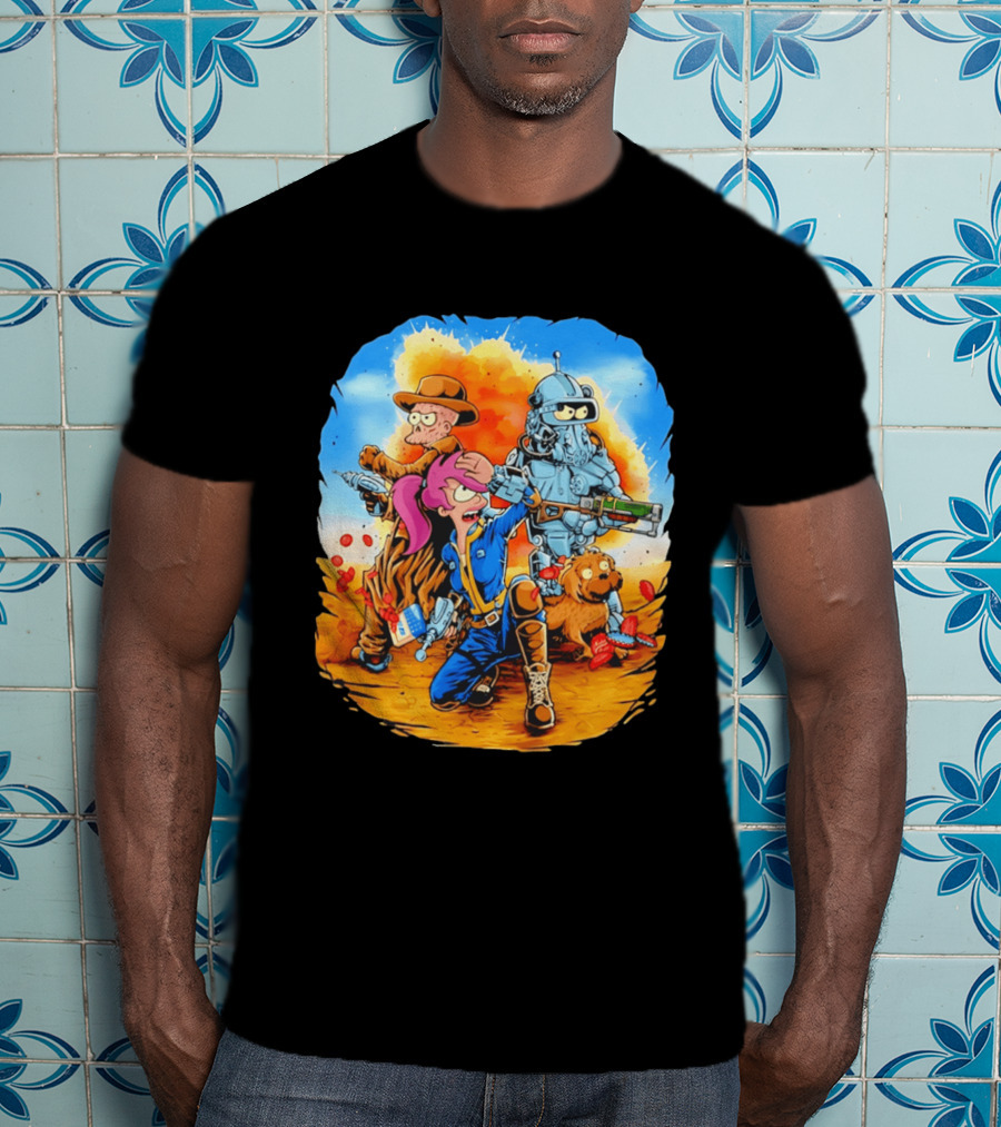Futurout Fallout Futurama Mashup Fan Art Bender Leela Professor Farnsworth T-Shirt